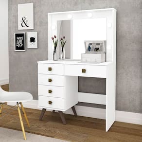 Penteadeira Camarim com Espelho 5 Gavetas Retrô 93 Cm Branco Movelbento
