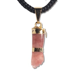 Colar Mini Figa Pedra Quartzo Goiaba Montagem Dourado