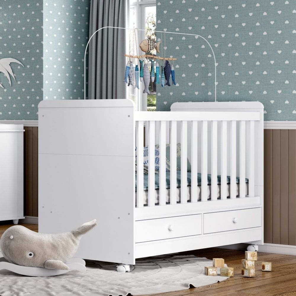 Berço Mini Cama 2 Gavetas com Rodízio Aquarela Henn