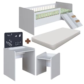 Conjunto Cama Montessoriana Com Mesa Infantil Aveiro Oak Branco Rosa Shop JM