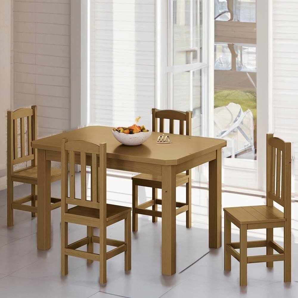 Conjunto Mesa Com 4 Cadeiras Madeira Maciça 120cm Nogueira Sapphira Shop Jm - Marrom