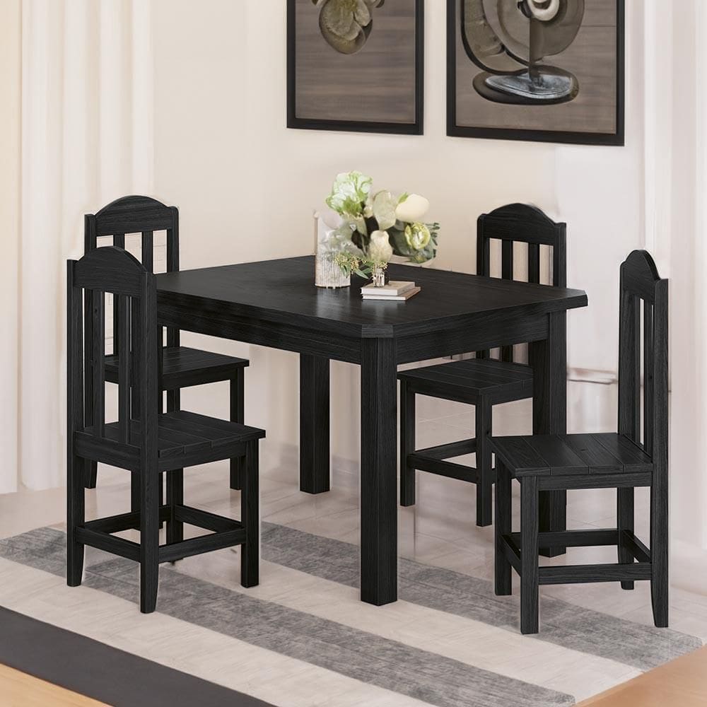 Conjunto Mesa Com 4 Cadeiras Madeira Maciça 120cm Preto Amelia Shop Jm - Preto