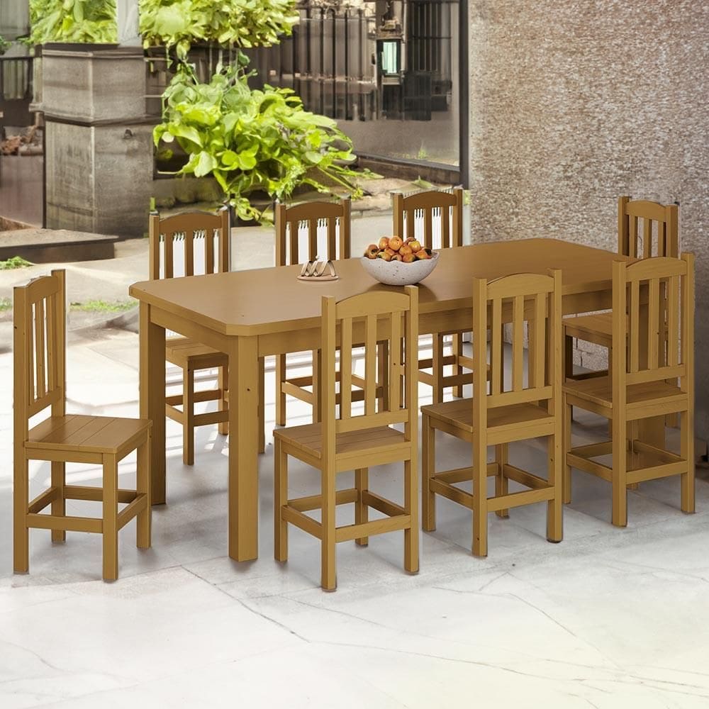 Conjunto Mesa Com 8 Cadeiras Madeira Maciça 200cm Marrom Sapphira Shop Jm - Marrom
