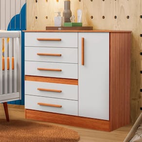 Cômoda Para Quarto Infantil 5 Gavetas Freijó Off White Cherry Shop JM