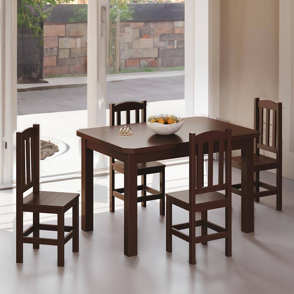 Mesa Com 4 Cadeiras Madeira Maciça 120cm Castanho Stone Shop Jm - Marrom