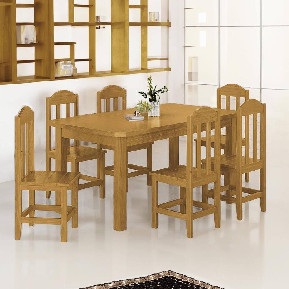 Mesa Com 6 Cadeiras Madeira Maciça 160cm Marrom Olivia Shop Jm - Marrom