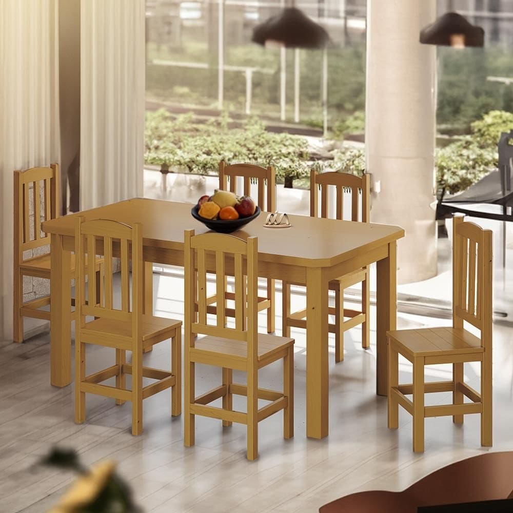 Conjunot Mesa Com 6 Cadeiras Madeira Maciça 160cm Marrom Sapphira Shop Jm - Marrom