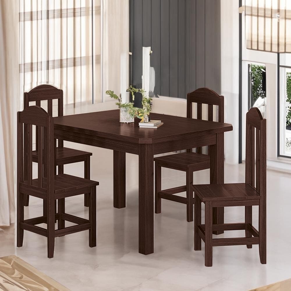 Mesa Com 4 Cadeiras Madeira Maciça 120cm Castanho Olivia Shop Jm - Marrom