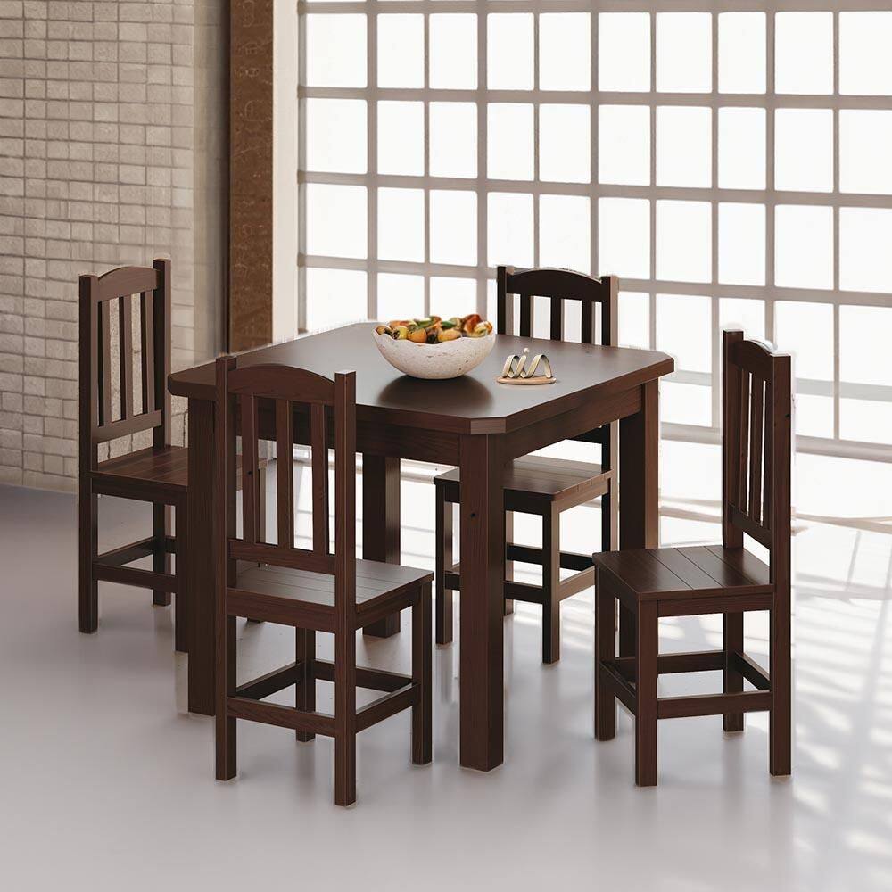 Mesa com 4 Cadeiras Madeira Maciça Castanho Stone Shop JM - Marrom