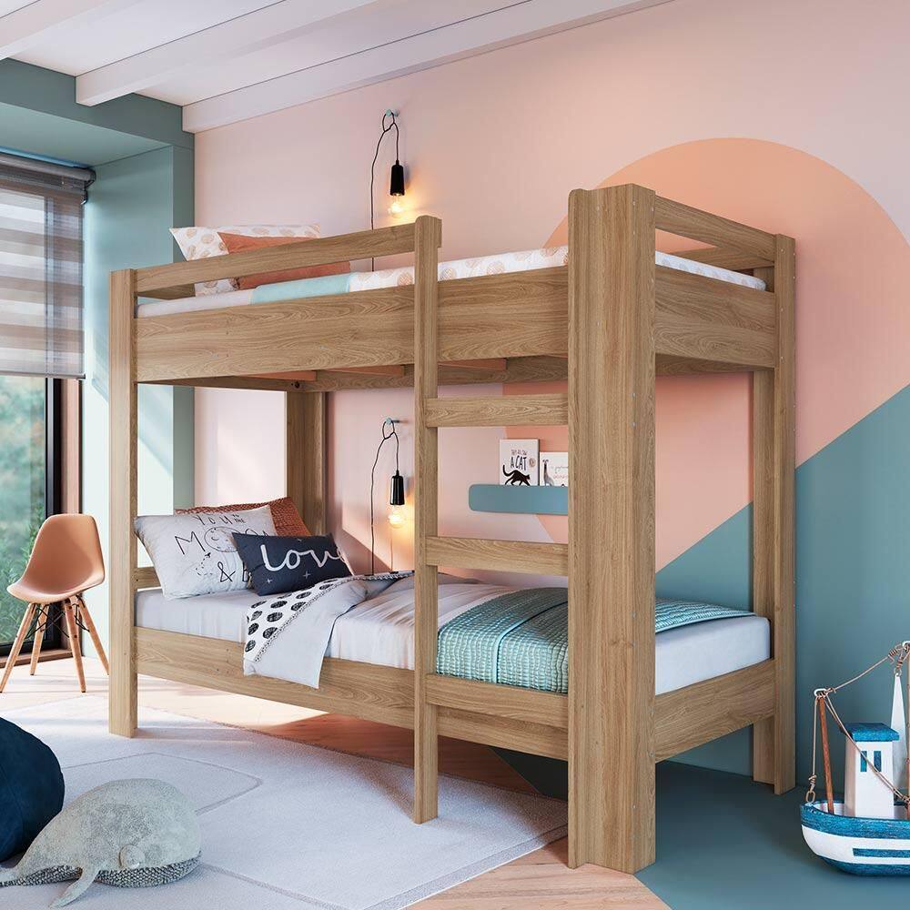 Beliche Com 2 Colchões Solteiro Aveiro Oak Slim Completa Móveis - Marrom