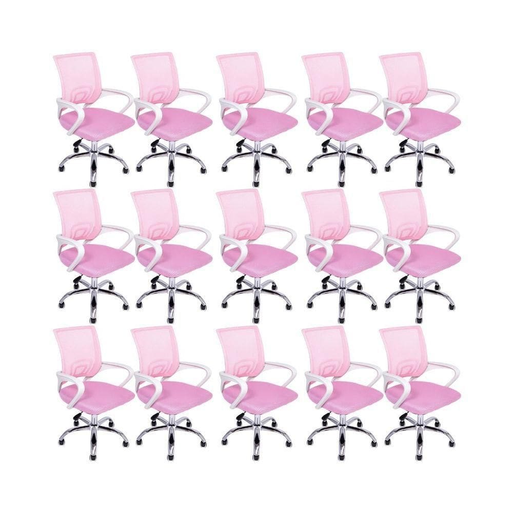 Kit 15 Cadeiras De Escritório Begonia Tela Mesh Ergonômico Rosa