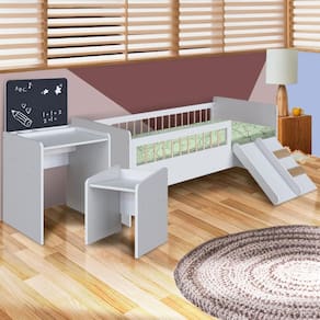 Cama Solteiro Com Mesinha Infantil Branco Cassian Shop JM