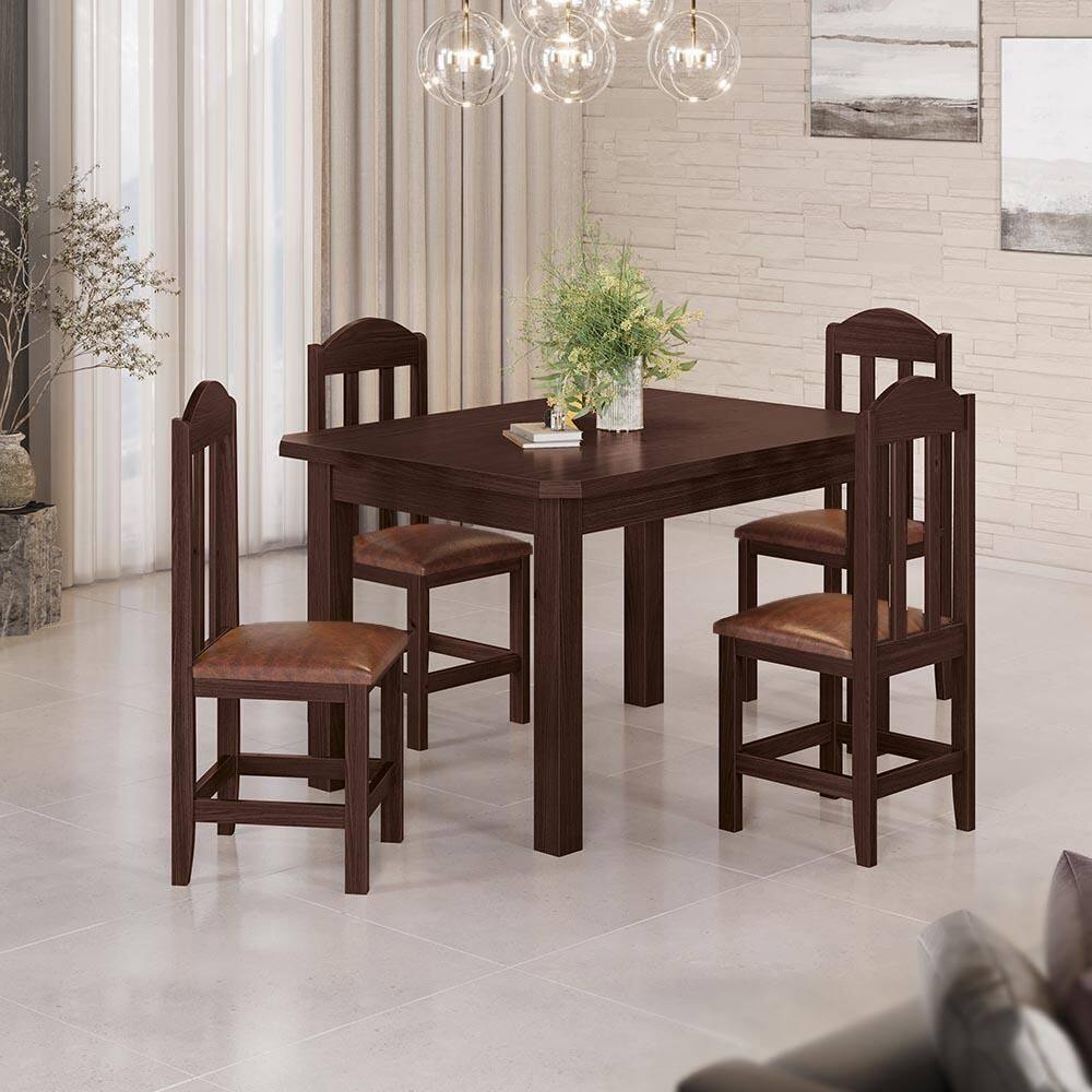 Conjunto Mesa Com 4 Cadeiras Com Estofado Corino Marrom 120cm Castanho Safira Shop Jm - Marrom