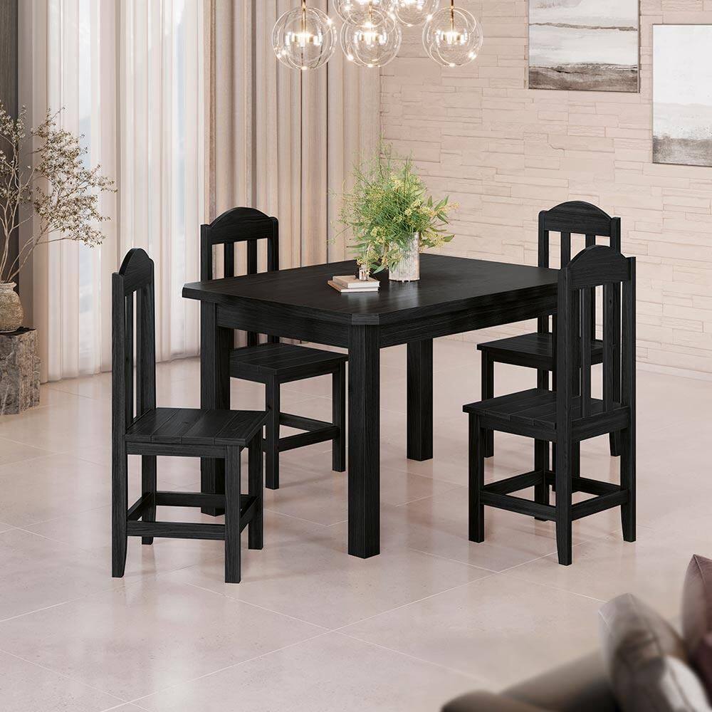 Conjunto Mesa Com 4 Cadeiras Em Madeira Maciça 120cm Preto Safira Shop Jm - Preto