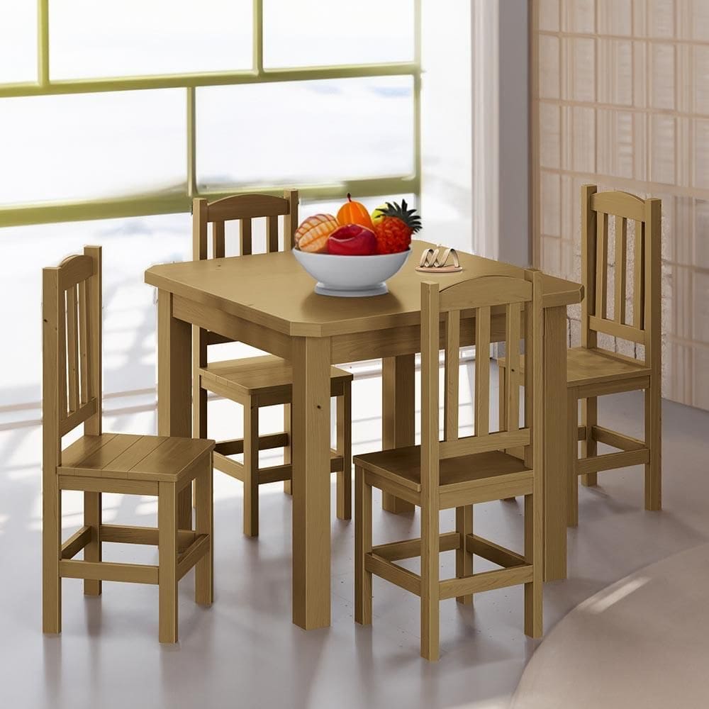 Conjunto Mesa Com 4 Cadeiras Madeira Maciça 88cm Nogueira Sapphira Shop Jm - Marrom