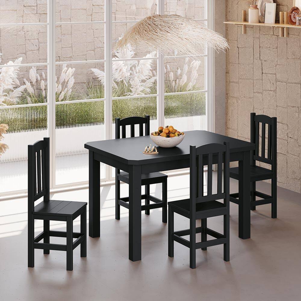Conjunto Mesa Com 4 Cadeiras Em Madeira Maciça 120cm Preto Diamante Shop Jm - Preto