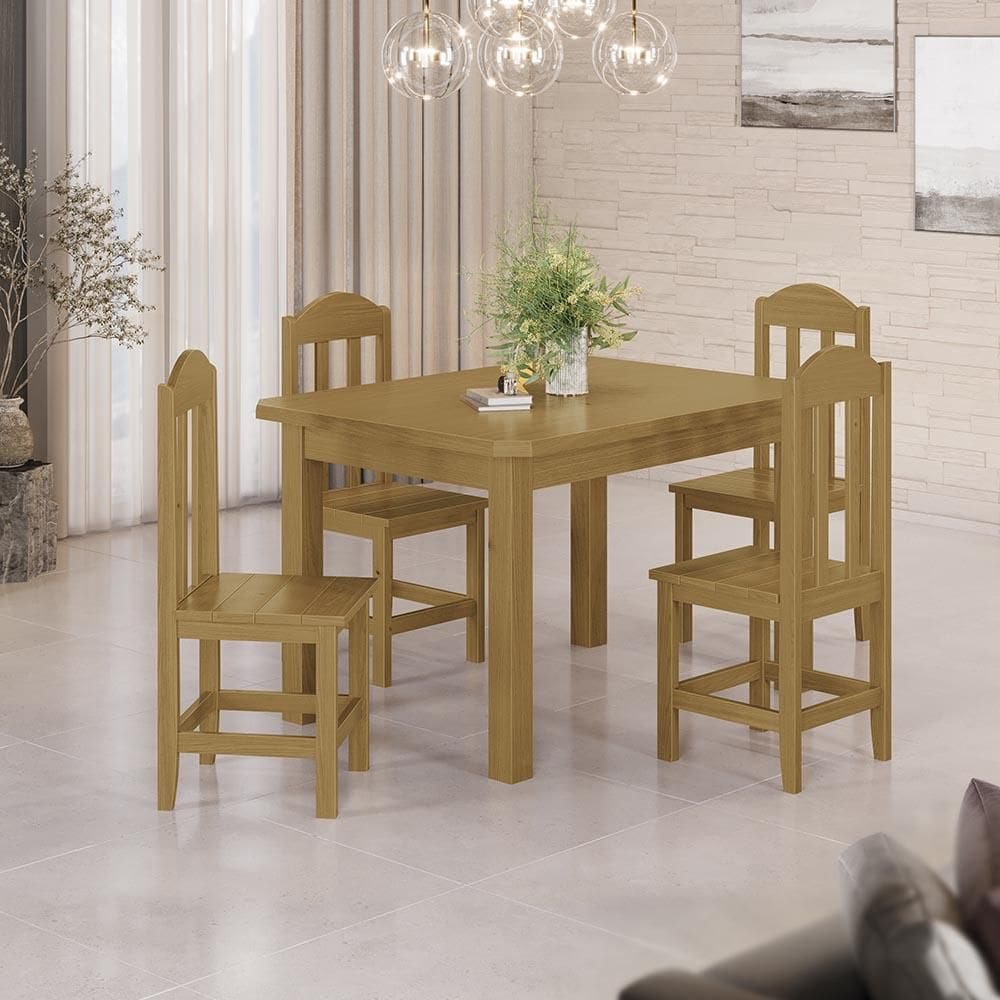 Conjunto Mesa Com 4 Cadeiras Em Madeira Maciça 120cm Nogueira Safira Shop Jm - Marrom