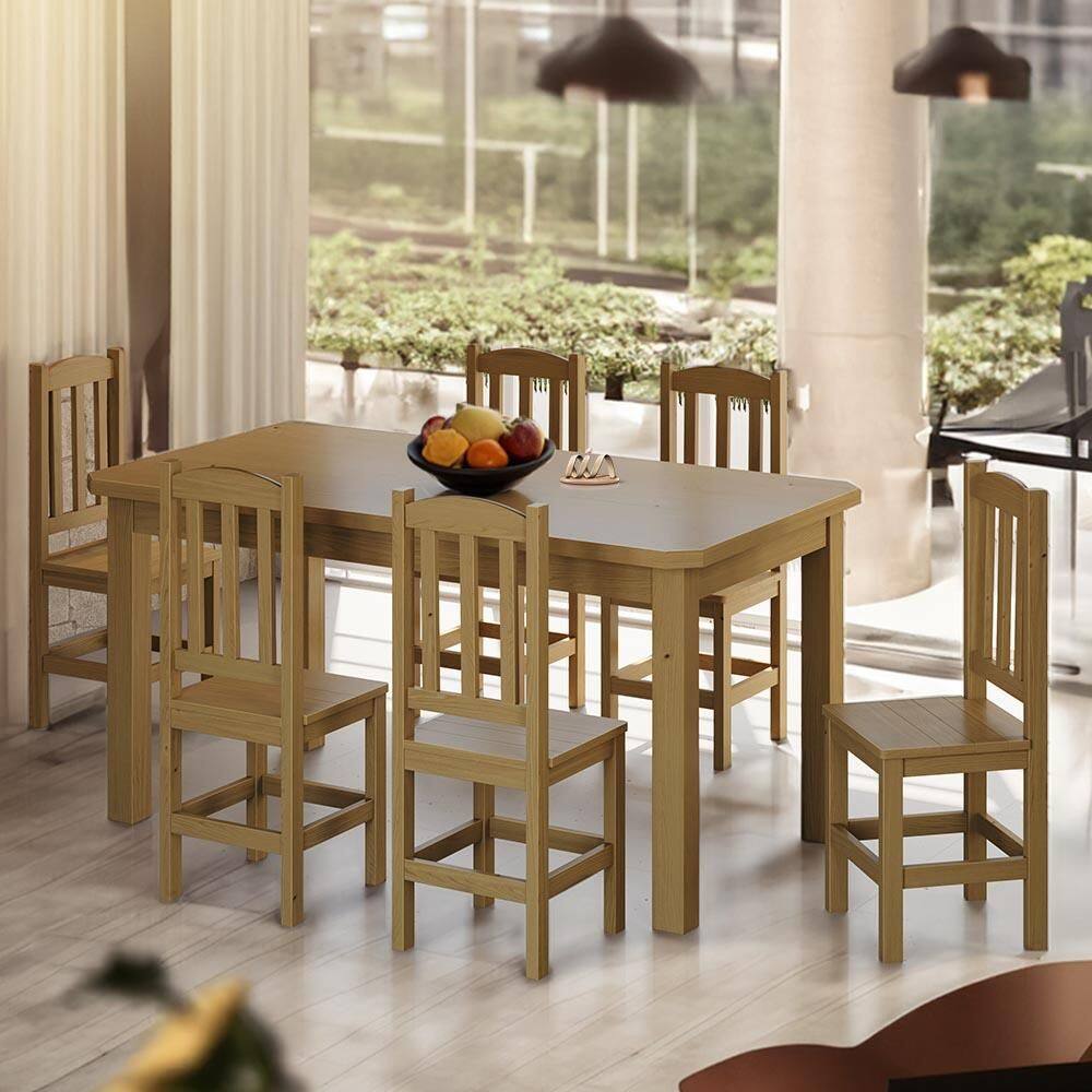 Conjunto Mesa Com 6 Cadeiras Madeira Maciça 160cm Nogueira Sapphira Shop Jm - Marrom