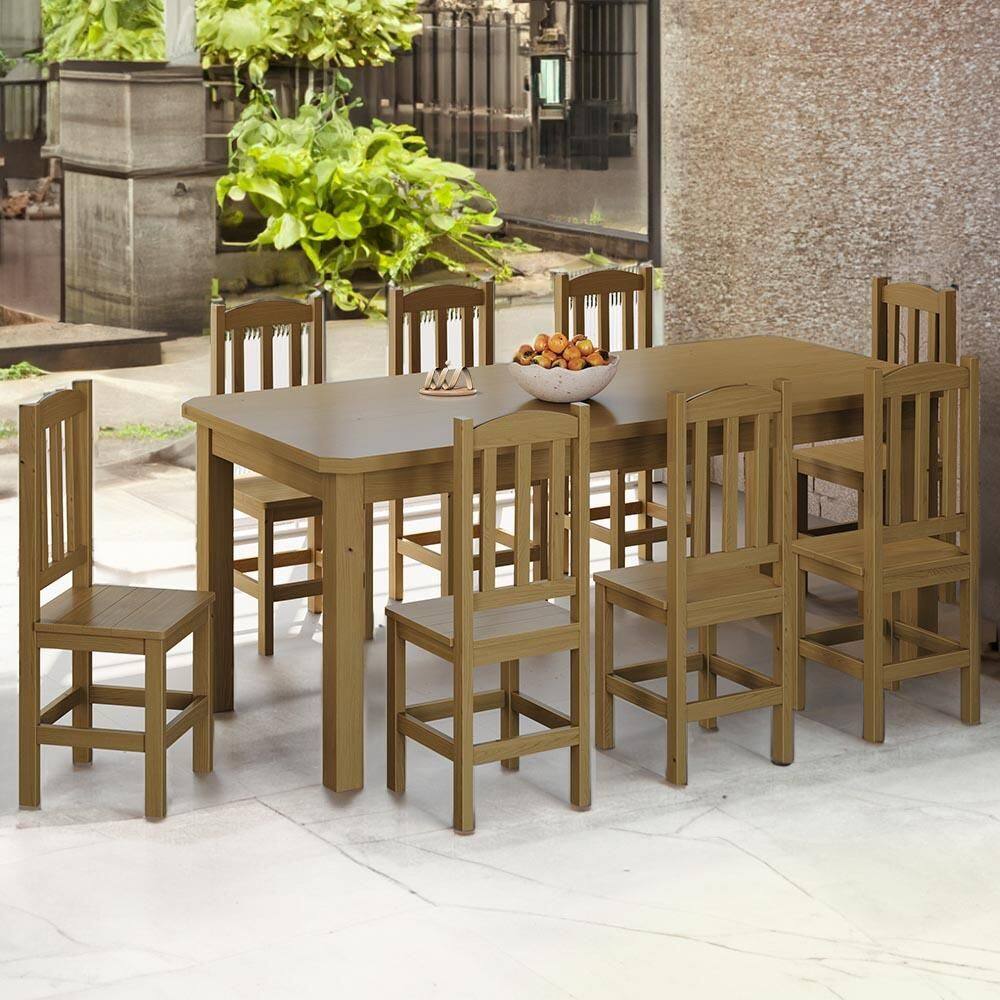 Conjunto Mesa Com 8 Cadeiras Madeira Maciça 200cm Nogueira Sapphira Shop Jm - Marrom