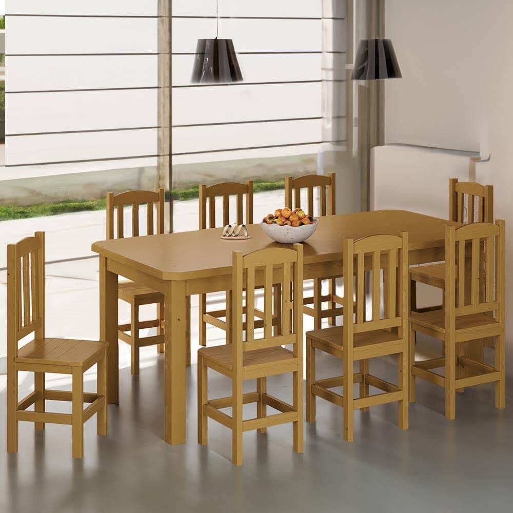 Mesa Com 8 Cadeiras Madeira Maciça 200cm Marrom Stone Shop Jm - Marrom