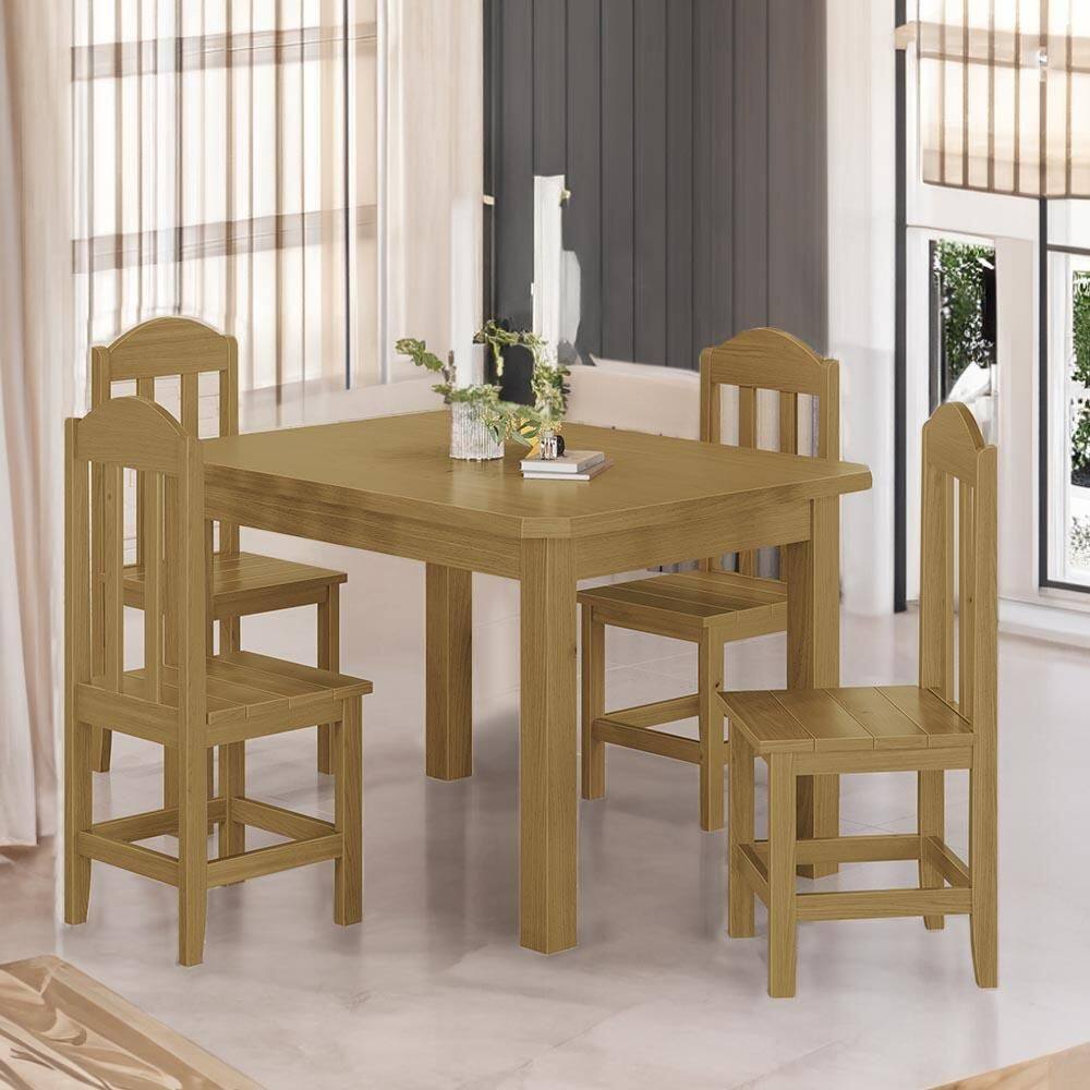 Mesa Com 4 Cadeiras Madeira Maciça 120cm Nogueira Olivia Shop Jm - Marrom