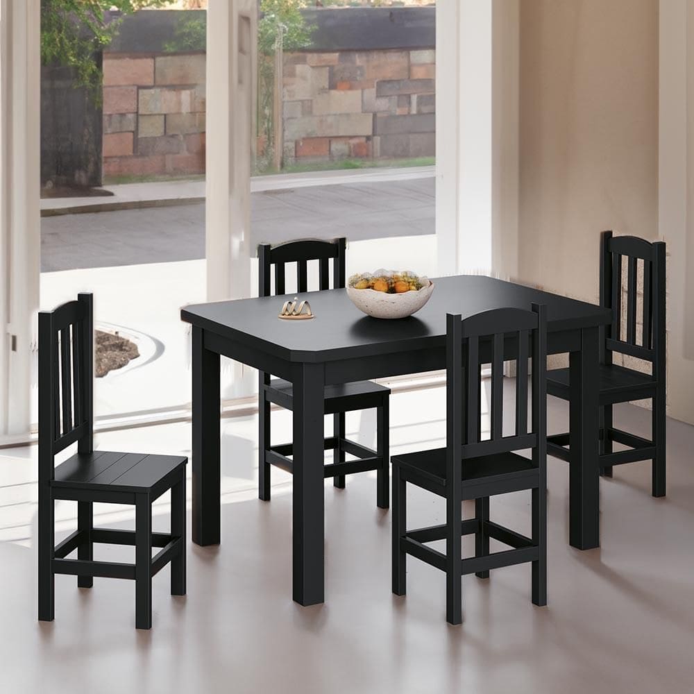Mesa Com 4 Cadeiras Madeira Maciça 120cm Preto Stone Shop Jm - Preto