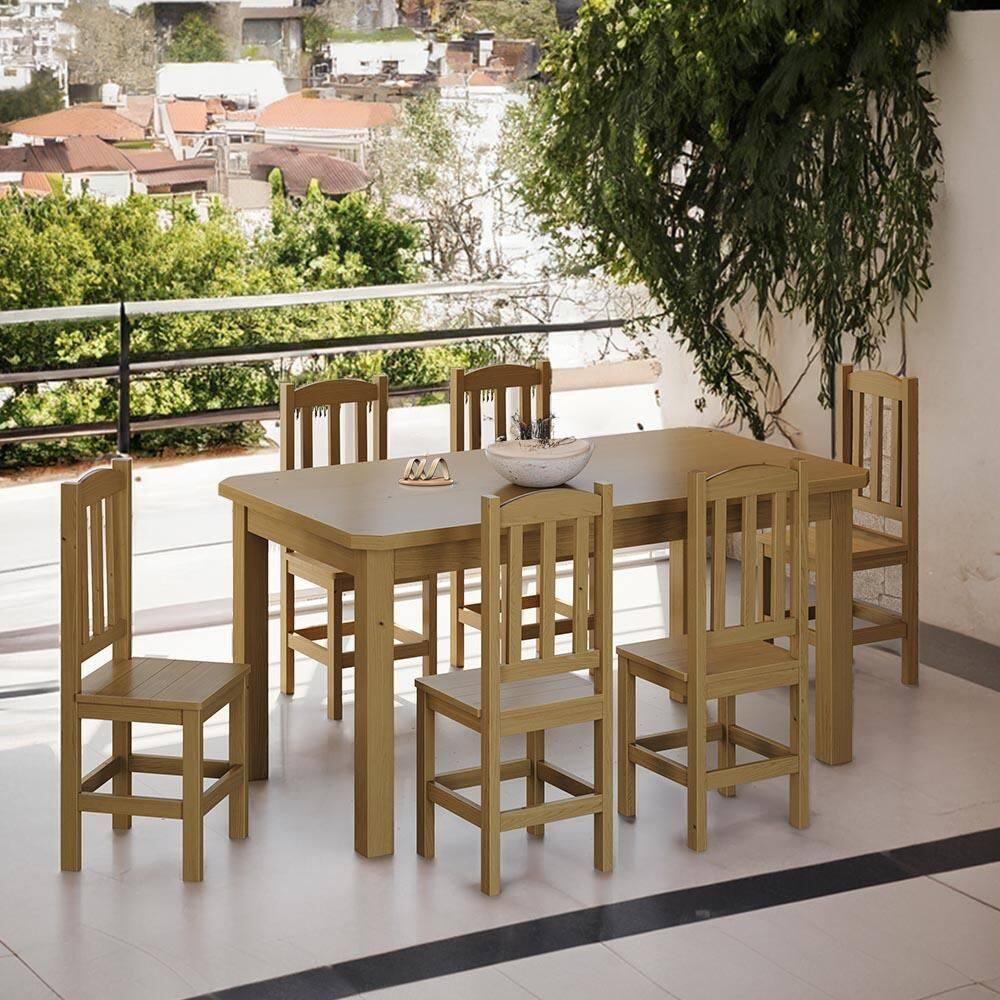 Mesa Com 6 Cadeiras Madeira Maciça 160cm Nogueira Stone Shop Jm - Marrom