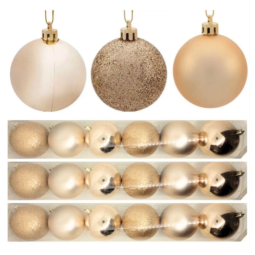 Kit 18 Bolas Natal Champanhe 8cm Mista Glitter, Fosca e Lisa - Master Christmas