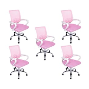 Kit 5 Cadeiras De Escritório Begonia Tela Mesh Ergonômica Rosa