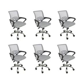 Kit 6 Cadeiras De Escritório Begonia Tela Mesh Ergonômico Cinza