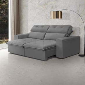 Sofá Cama Retrátil Arizona para Sala de Estar 220 Cm 3 Lugares Veludo Cinza