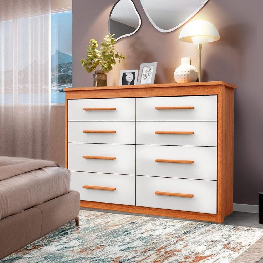 Gaveteiro 8 Gavetas Freijó Off White Sage Shop JM - Marrom