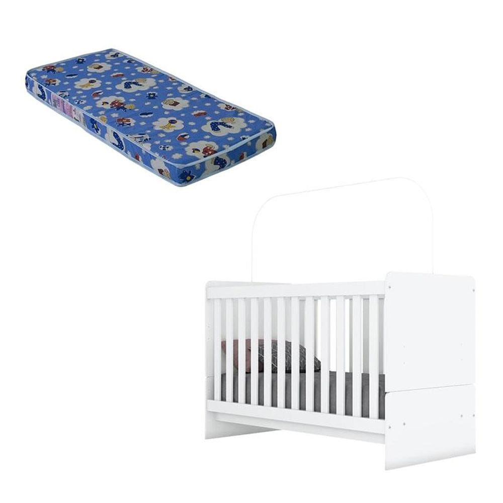 Berço Nacional Labirinto Branco Brilho com Colchão Ortobom - Henn