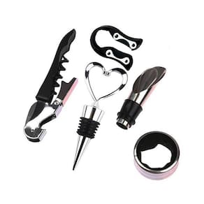 Kit 5 Peças para Vinho Saca Rolha Tampa Anel Antigotas Corta Lacre Bico Aerador Top Chef