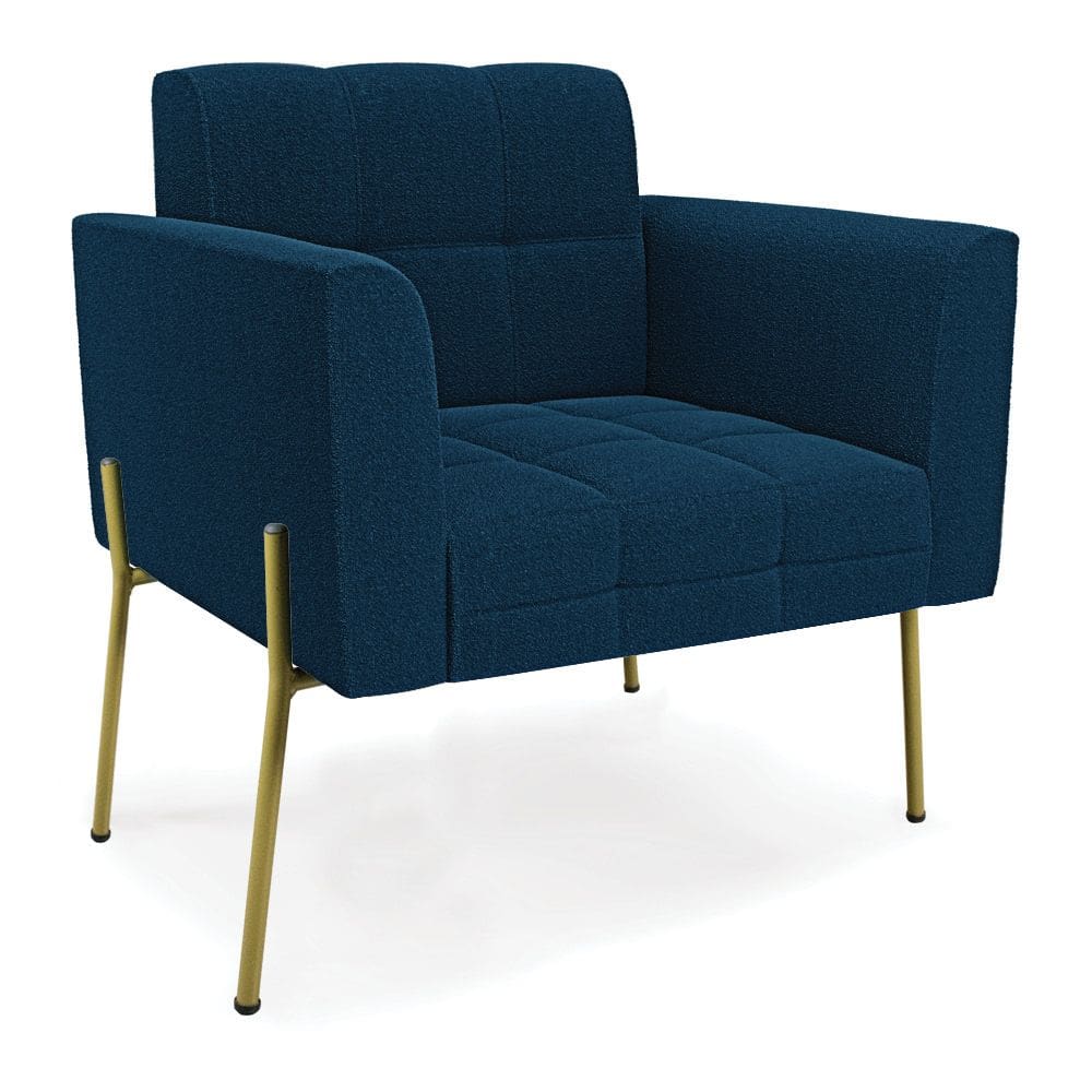 Poltrona Sala de Estar Pé de Ferro Dourado Elisa Bouclê Azul D03 - D`Rossi