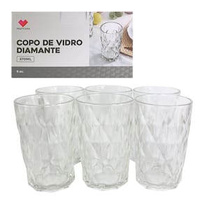 Kit Jogo Conjunto 12 Copos Praticasa de Vidro Diamante 370ml