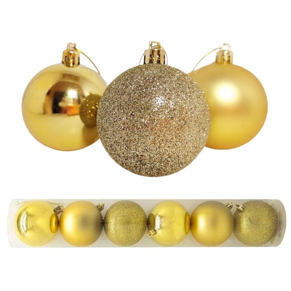 Kit 6 Bolas De Natal 8cm Mista Gliter, Fosco e Brilho Dourado - Master Christmas