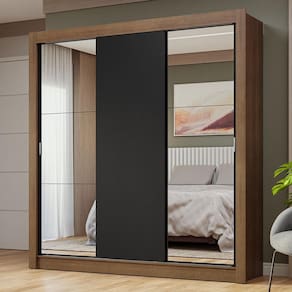 Guarda-Roupa Casal 3 Portas de Correr com Espelhos Rustic/Preto Nobre Madesa