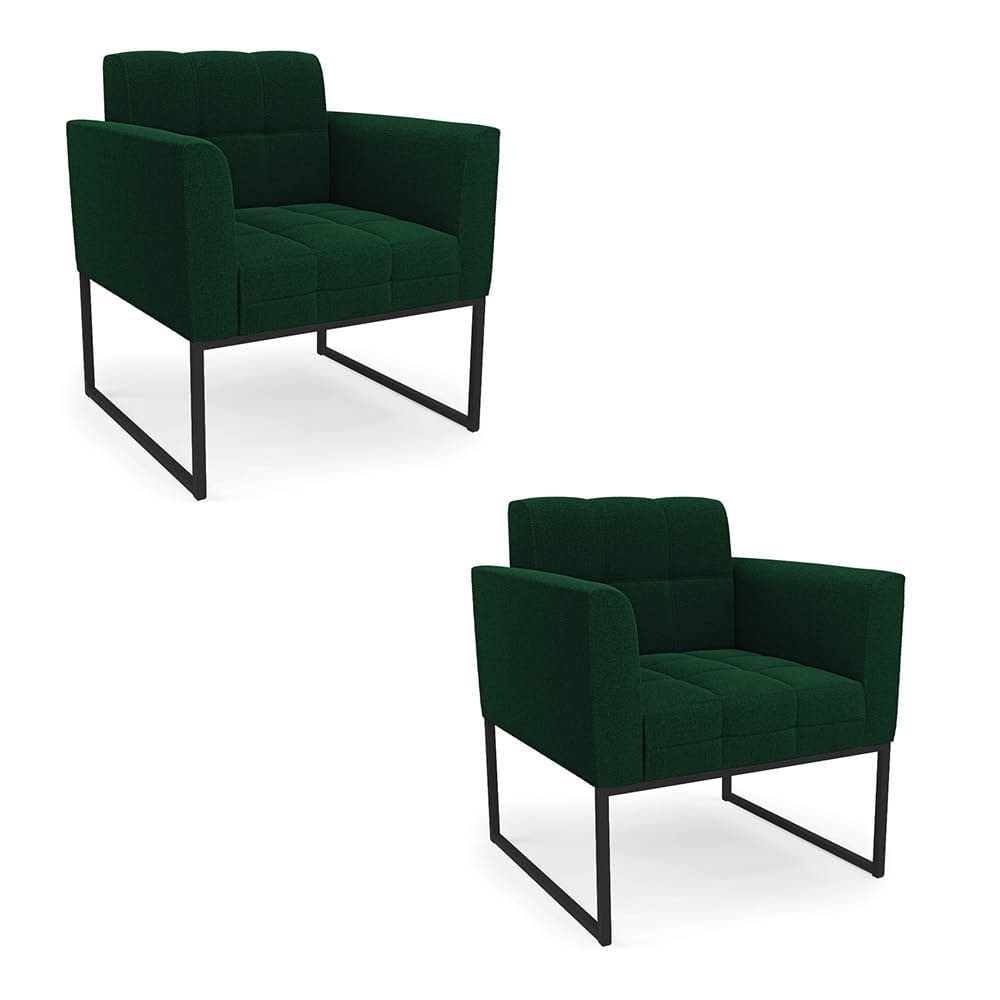 Poltrona Decorativa Industrial Preto Kit 2 Elisa Bouclê Verde D03 - D`Rossi