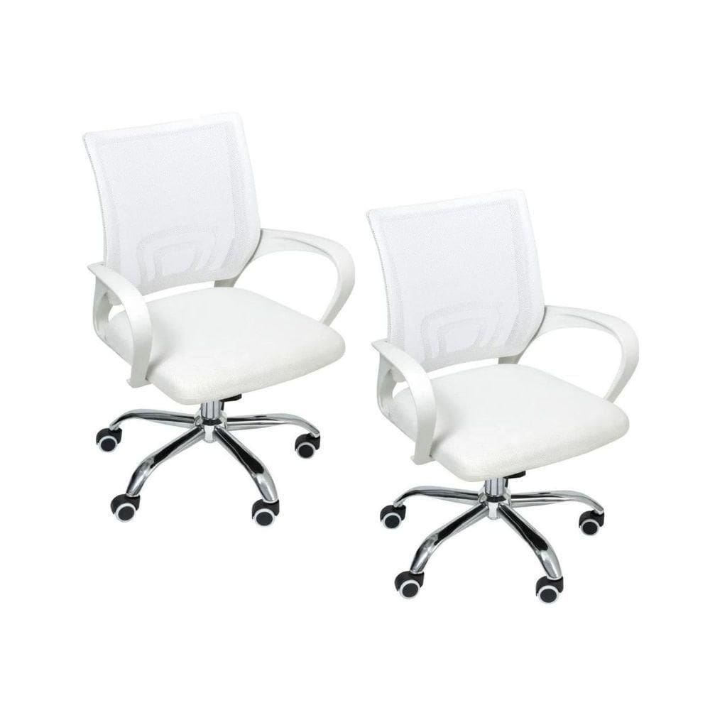 Kit 2 Cadeiras De Escritório Begonia Tela Mesh Ergonômico Branco