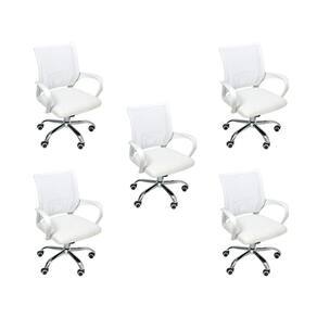 Kit 5 Cadeiras De Escritório Begonia Tela Mesh Ergonômica Branco