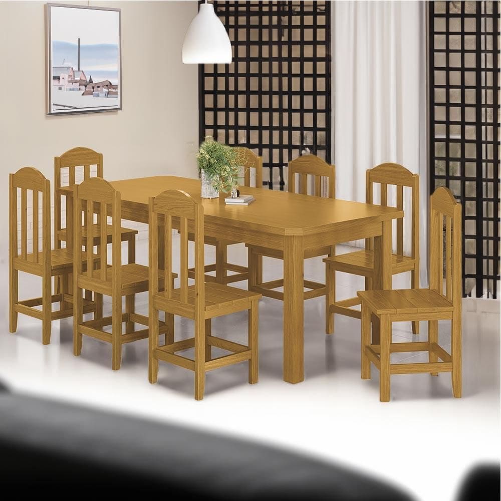 Conjunto Mesa Com 8 Cadeiras Madeira Maciça 200cm Marrom Amelia Shop Jm