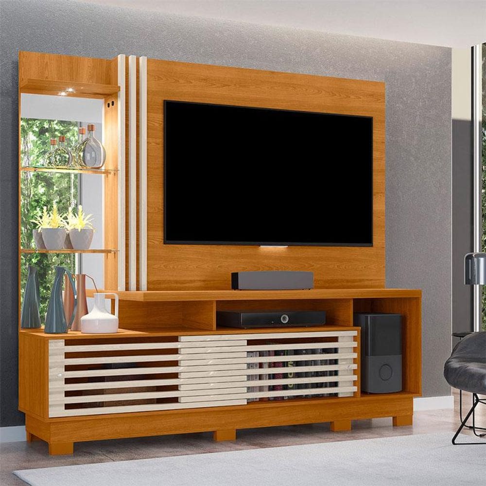 Estante Home Theater Ambiente Frizz Plus com Pés Cinamomo Off White - Madetec