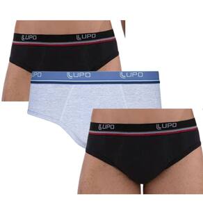 Kit com 3 Cuecas Slip Adulto Algodão e Elastano Lupo - Conforto Diário