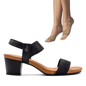 Sandália Usaflex Feminina Salto Bloco Y8204+2P de Meias Color Sports Sapatilha Dedinhos