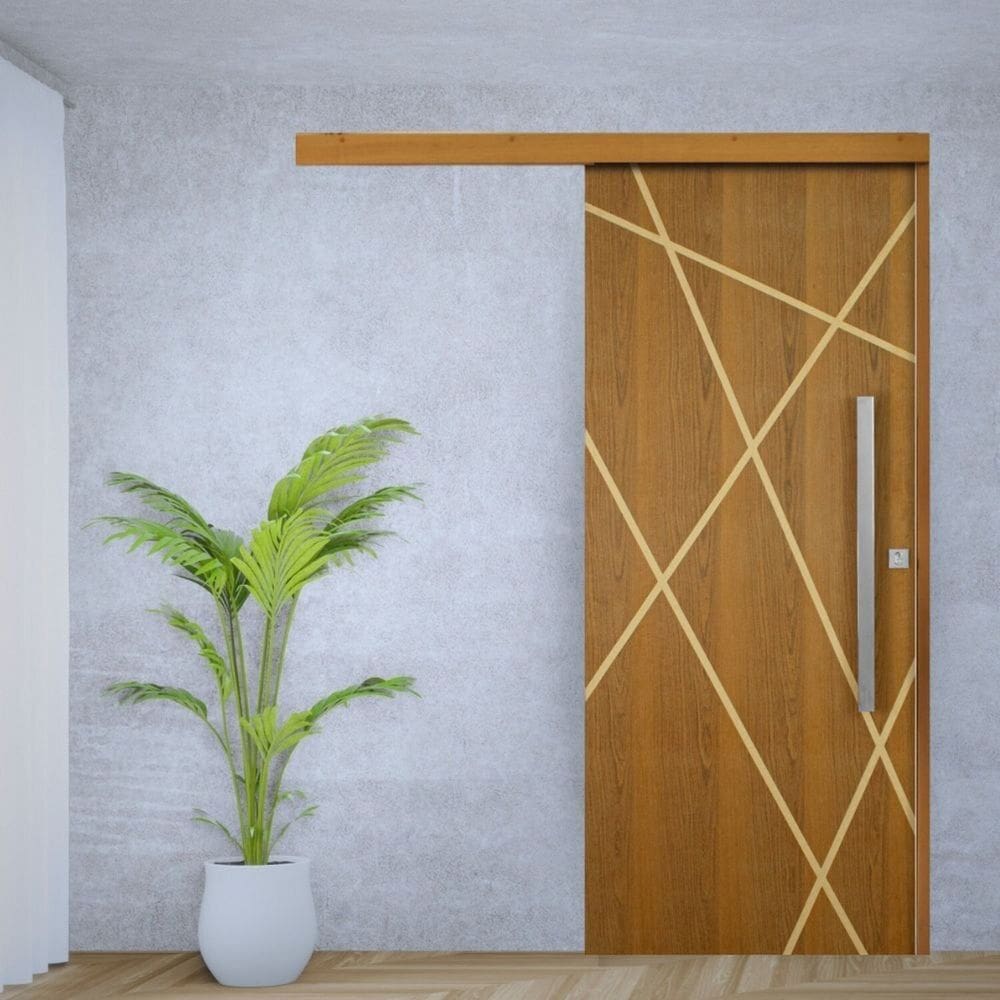 Porta de Correr Padrão Imbuia Agatha Trilho Embutir Puxador Barra Chata 800 Mm Cromado 120 X 210 Dir Natural