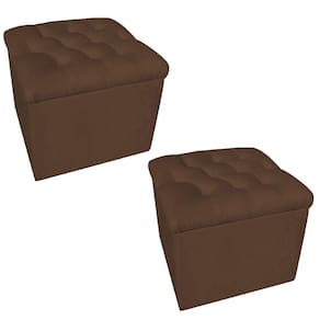 Kit 2 Puff Baú Decorativo 51x51 Suede Marrom - Majú Decor