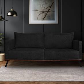 Sofá Zeki 2 Lugares 180 Cm Linho Boucle Preto