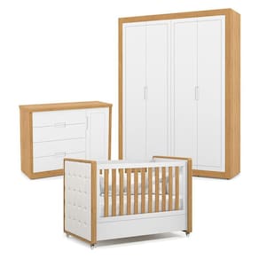 Quarto de Bebe 4 Portas Tutto New Freijó Branco Acetinado com Capitonê New Boucle - Matic