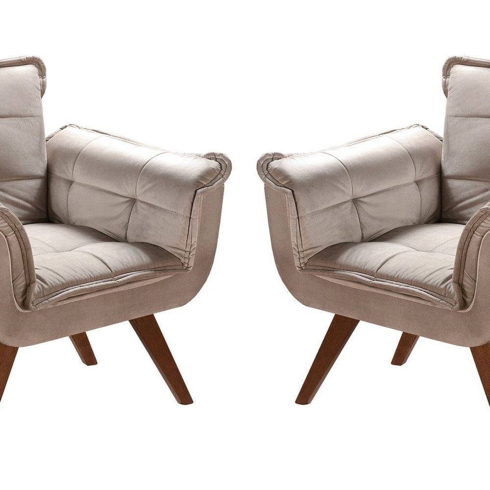 Conjunto Poltronas Pés Palito Decoração Sala Recepção Cinza Capuccino